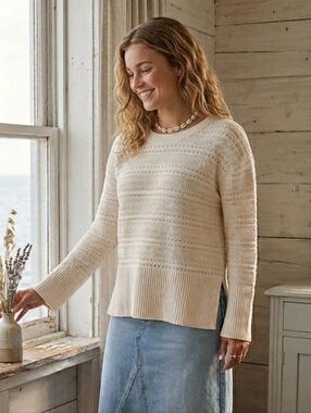 NWOT GAP M Modern Coastal Cottagecore Spring Oatmeal Mixed Stitch Knit Tunic